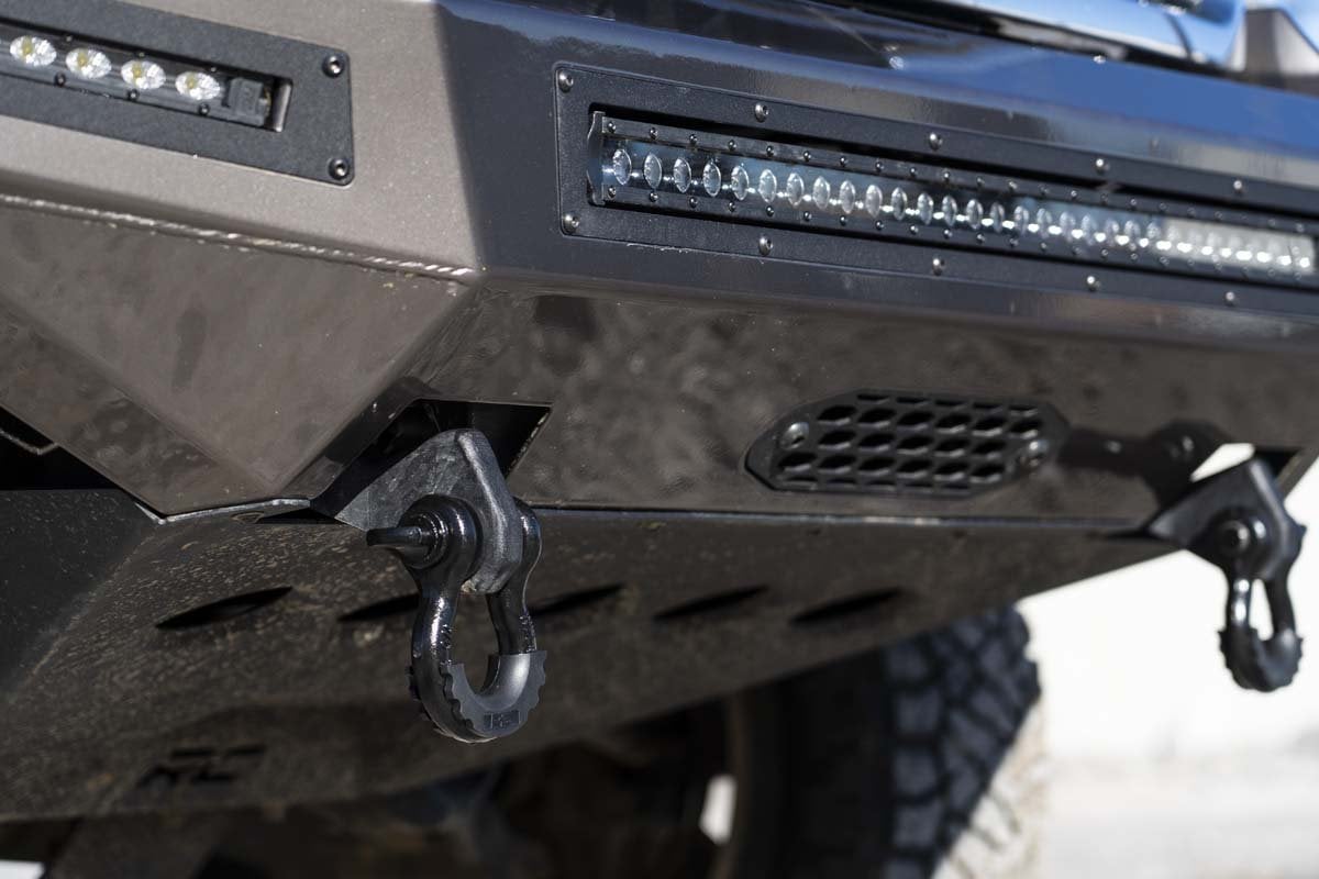 GMC Sierra 1500 Tow Hook Brackets - Front - Rough Country - Tow Hook to Shackle Conversion Kit - Black - '07-'13